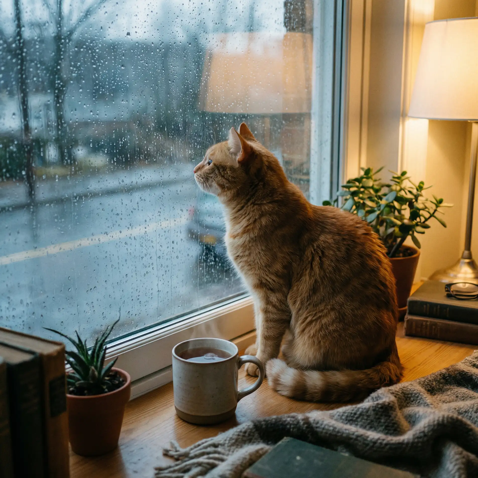 猫咪望着窗外的雨 - 兽交网站